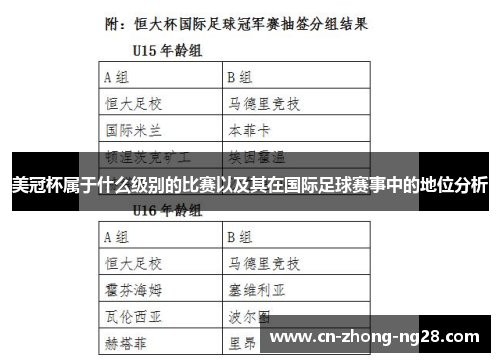 美冠杯属于什么级别的比赛以及其在国际足球赛事中的地位分析 美冠杯属于什么级别的比赛以及其在国际足球赛事中的地位分析