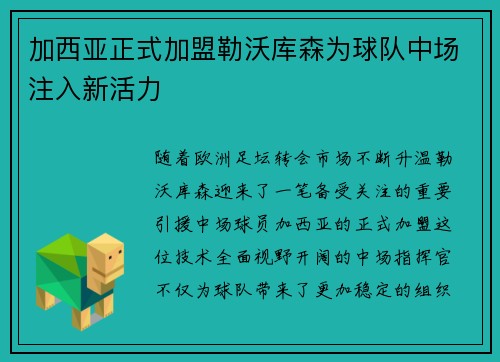 加西亚正式加盟勒沃库森为球队中场注入新活力
